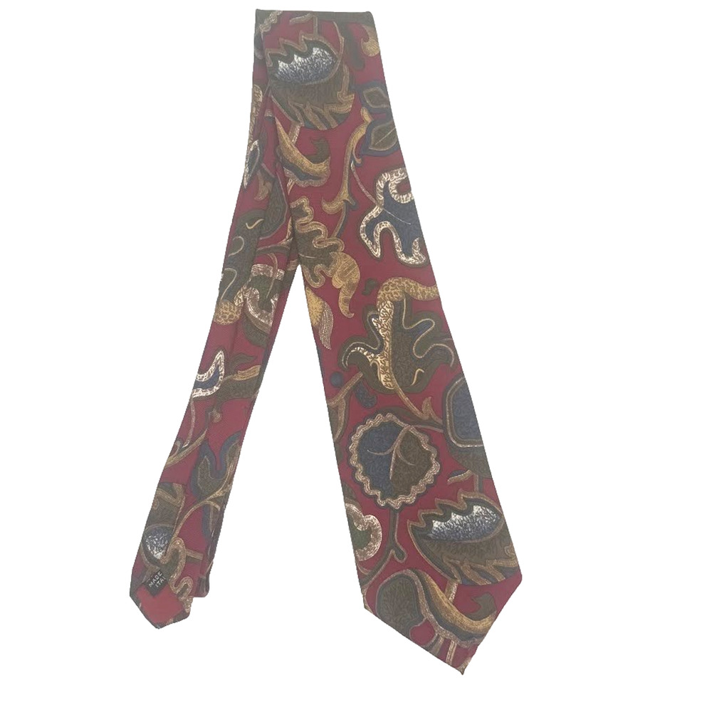 Isaac Zelcer 100% Silk Tie Made In Italy Burgundy Paisley Abstract Mens Necktie